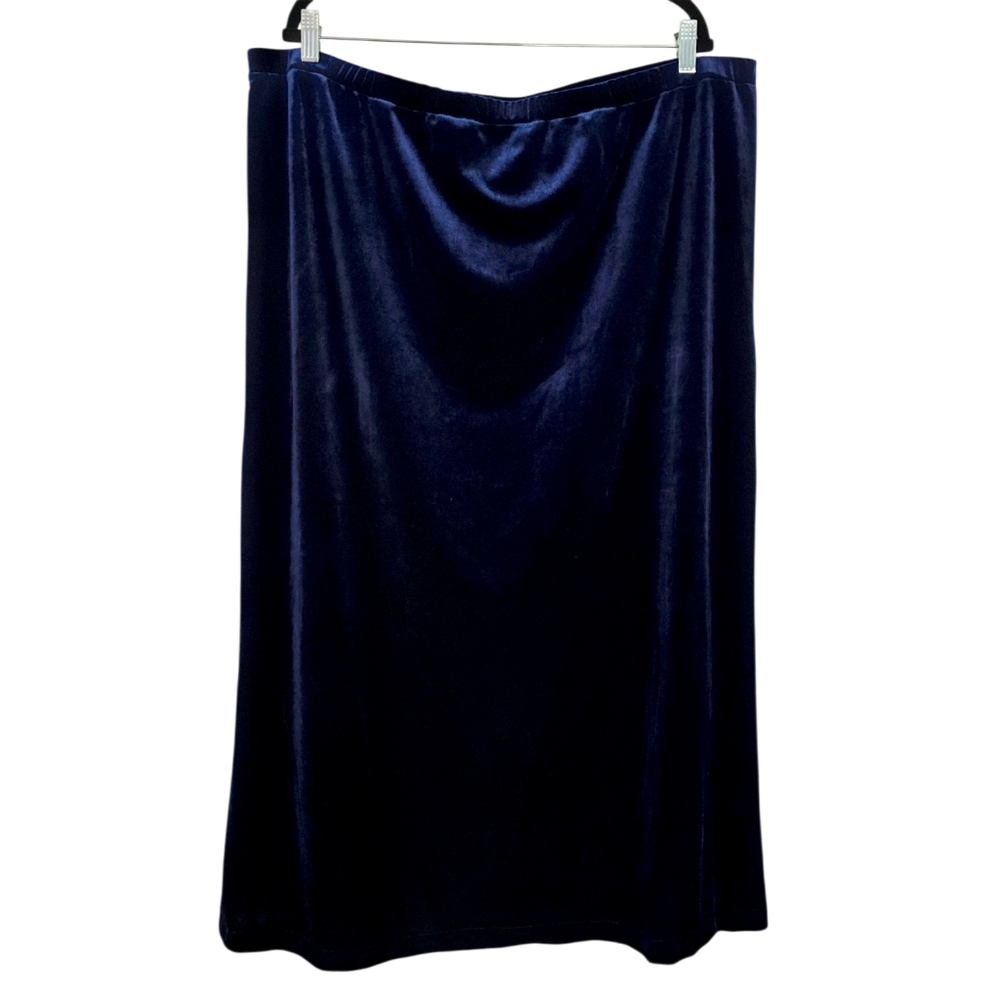 Alfred Sung Dark Blue Velvet‎ Midi Skirt
